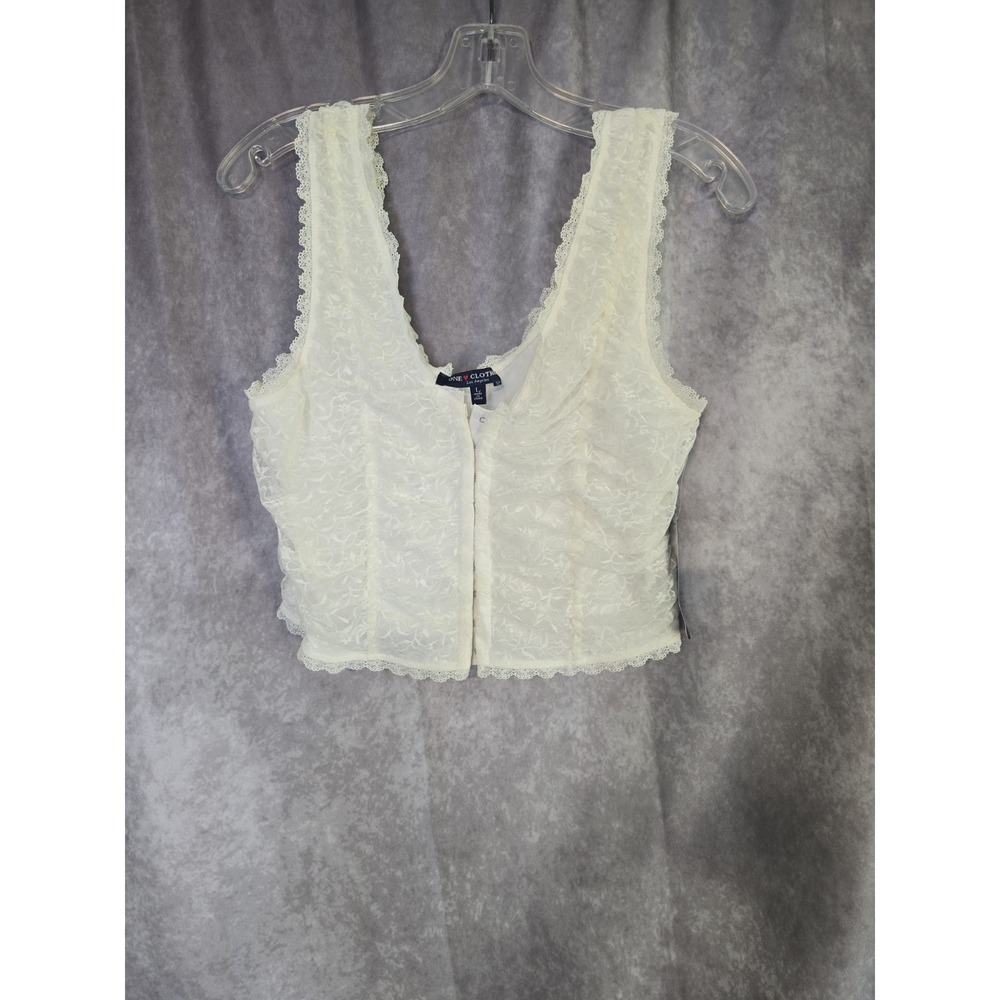 One Clothing Womens Crop Top Tank Lace Hook Eye Corset White Size L Large